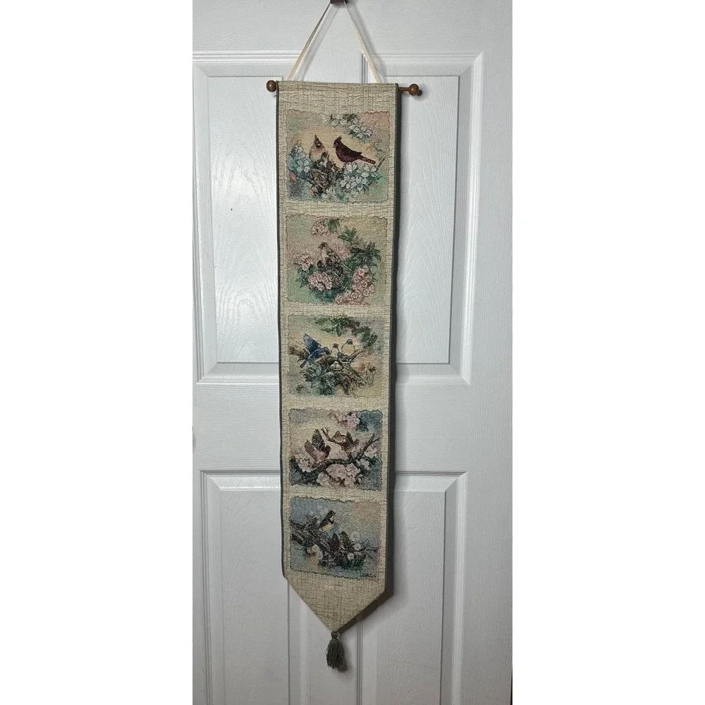 Vintage And all Tapestry Birds Tassel Wood/Weave Songs Of Spring